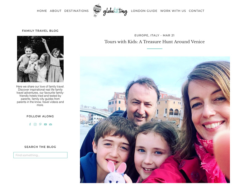 Website snapshot- Globe Totting’s “Tours with Kids: A Treasure Hunt Around Venice”